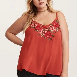 EMBROIDERED ROSE CHALLIS CAMI